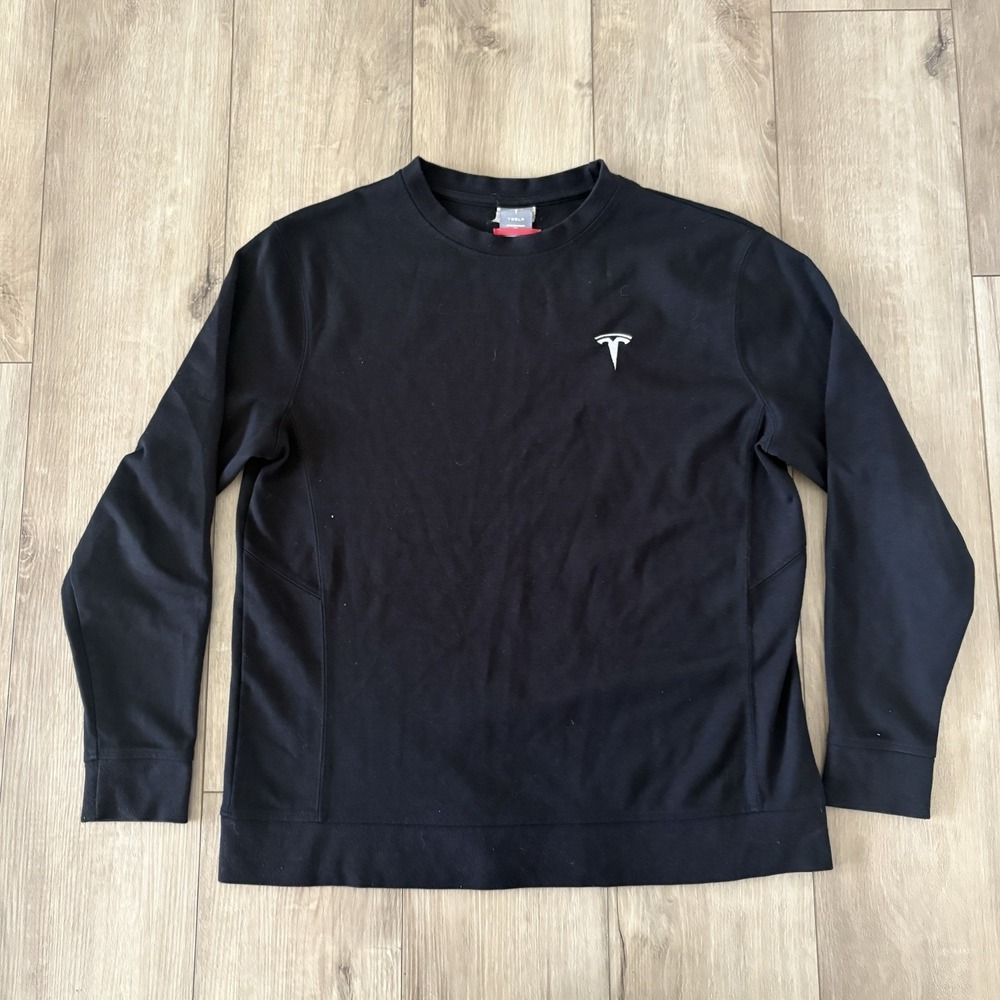 Tesla Unisex Black Long Sleeve Crewneck Sweatshirt Embroidered Logo Size Medium